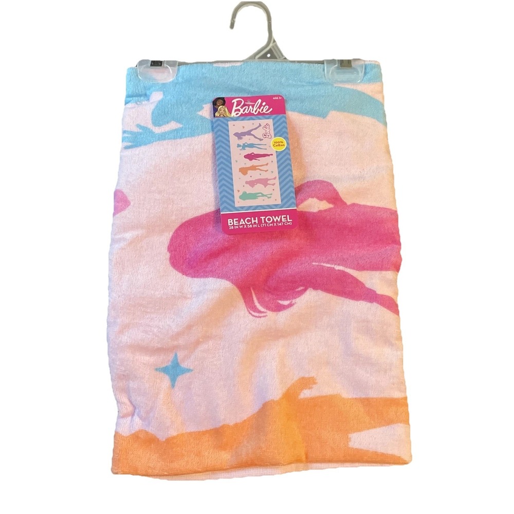 Adorable Mattel Barbie Beach Towel 28x58 Pink Pool Travel Girl Birthday Holiday